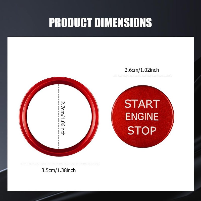 Lyxheth Car Push Start Button Cover, Engine Start Cover, Cool Aluminum Engines Starts Buttons Covers with Metal Ring for Cars Decorations, Car Engine Start Button Decal Accessory for Audi A4 (Red) - Image 2